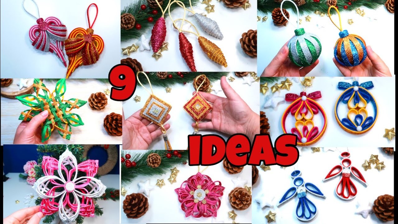 DIY 9 ideas de adornos de Navidad en un solo video, fáciles, en foami, adornos navideños, Channelli