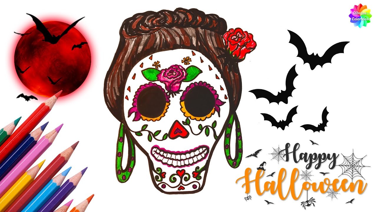 Como dibujar Calaveras Mexicanas paso a paso. Calavera Catrina para Halloween