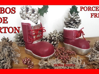 Manualidades navideñas con TUBOS DE CARTON , papel periodico , botas de navidad faciles de hacer