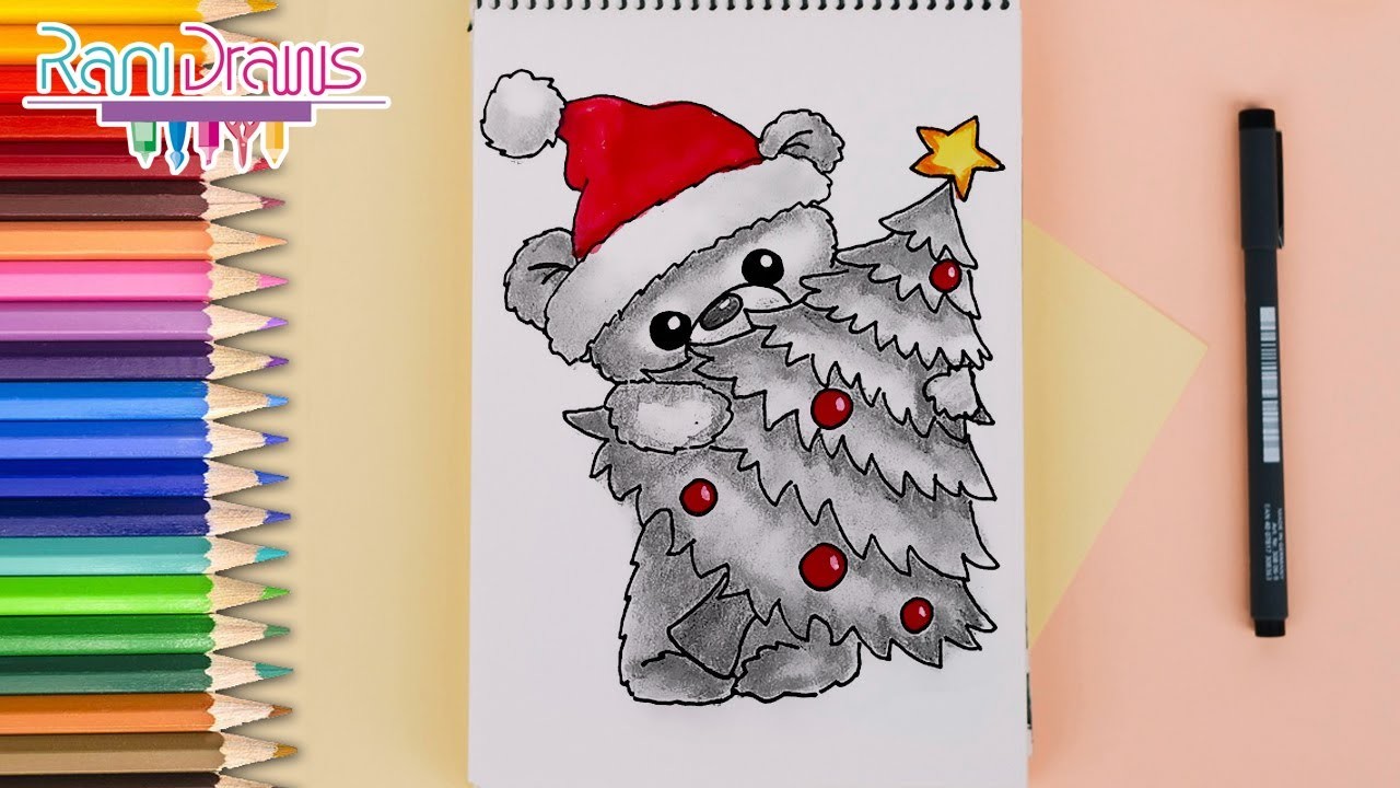 Cómo dibujar un OSO NAVIDEÑO con LÁPIZ - ideas de dibujos de Navidad