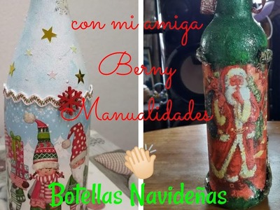 Botellas Navideñas con Decoupage, colaboración con Berny Manualidades ????????#diy #navidad