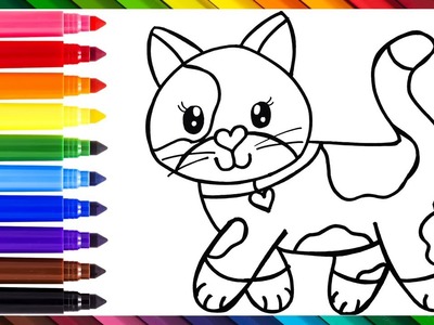 Dibuja y Colorea Un Lindo Gato ???????????????? Dibujos Para Niños