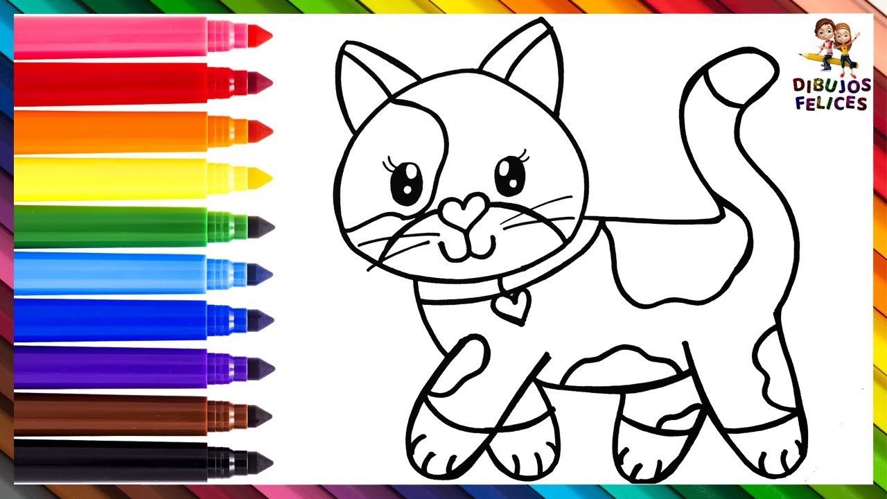 Dibuja y Colorea Un Lindo Gato ???????????????? Dibujos Para Niños