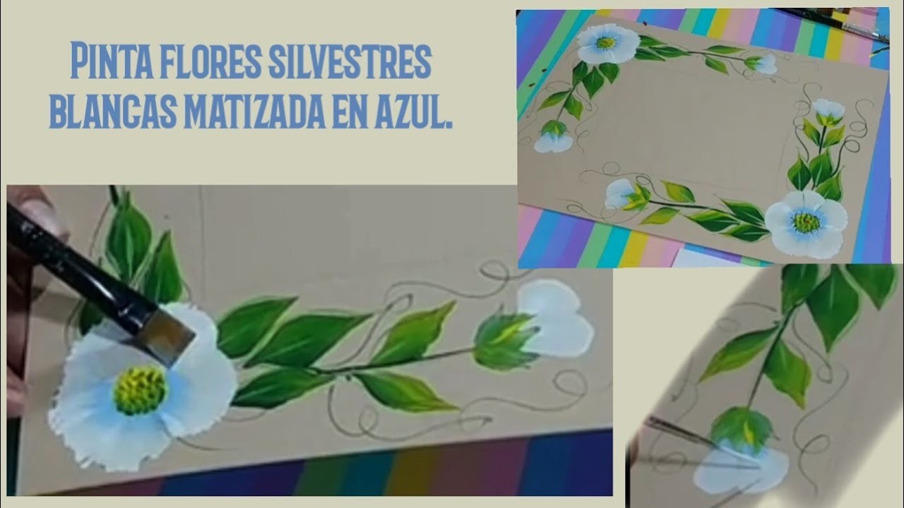 PINTA FLORES BLANCAS en pinceladas. PAINT WHITE FLOWERS in brush strokes. #onestroke #idea #pintura