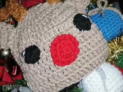 Hermoso gorro de rodolfo el reno talla 1 año tejido a crochet