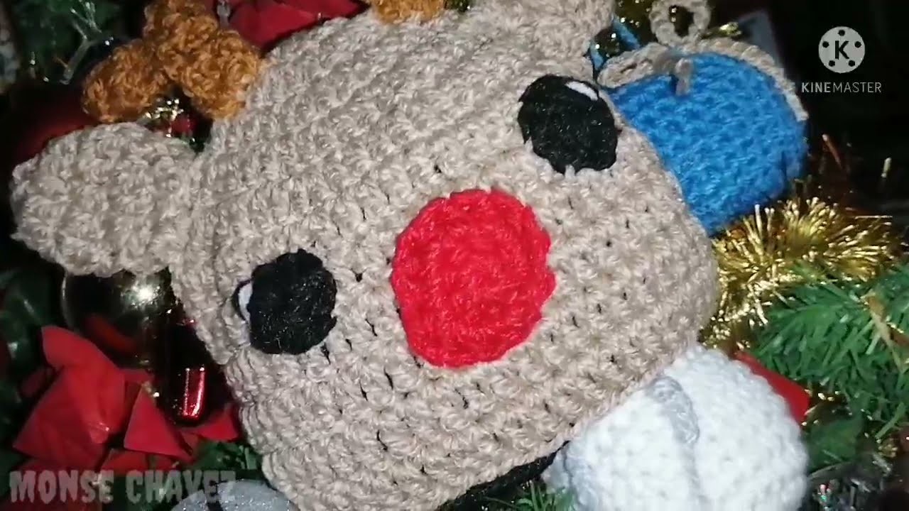 Hermoso gorro de rodolfo el reno talla 1 año tejido a crochet