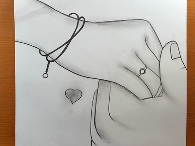 Cómo dibujar un dibujo de una pareja de San Valentín cogidos de la mano con lapiz paso a paso