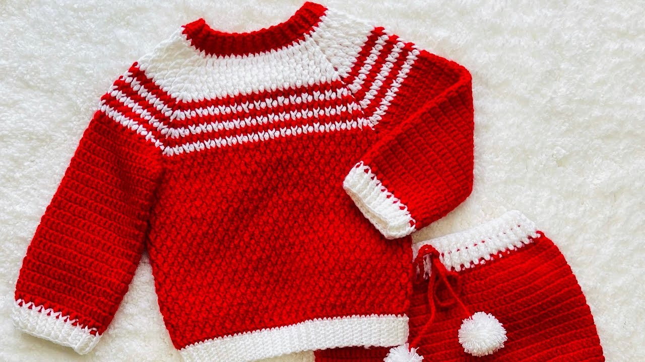 Como tejer un suéter jersey a crochet paso a paso para niños y niñas con pantaloncitos VARIAS TALLAS