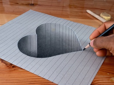 Como Dibujar un Corazón en Hoyo 3D con Líneas - Dibujo a Lápiz