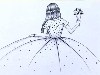 Cómo dibujar una novia. Una niña con un hermoso vestido dibujado paso a paso. Dibujos sencillos