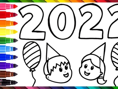Dibuja y Colorea 2022 ???????????????????????? ¡Feliz Año Nuevo! ???????? Dibujos Para Niños