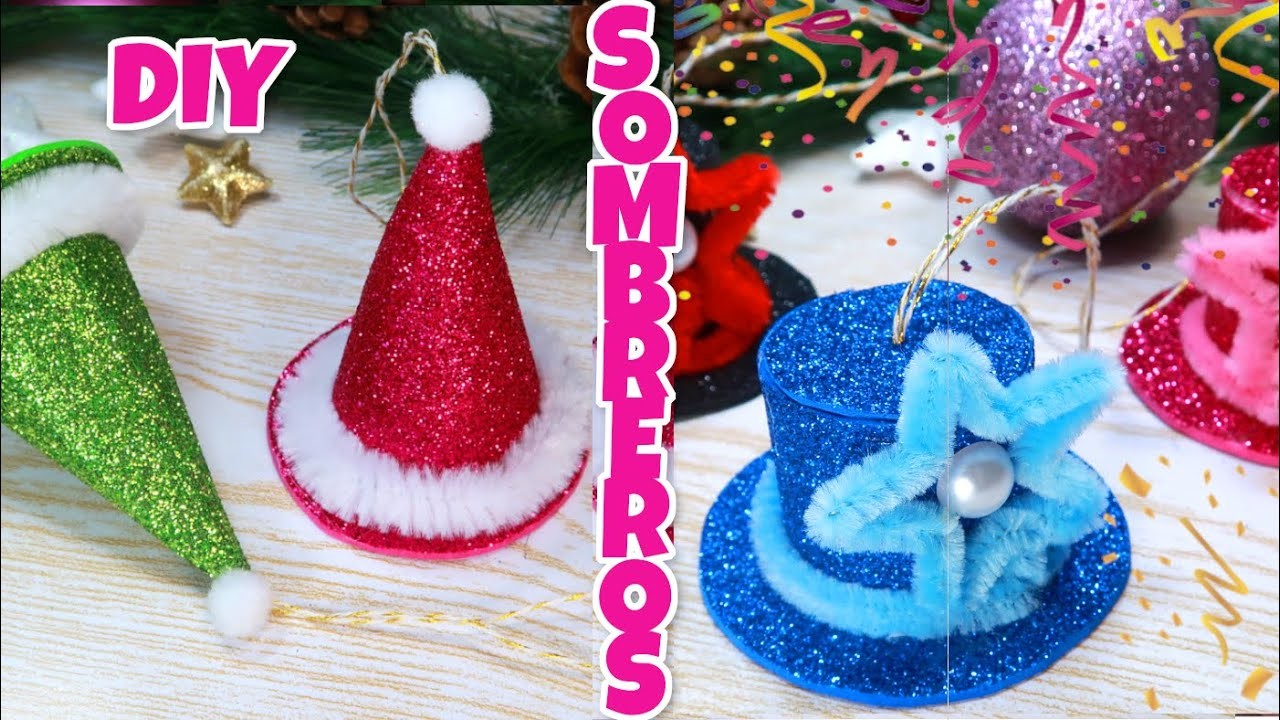 Diy 2 ideas de sombreros de fiesta en foami o goma eva para decorar tu árbol en Navidad, adornos