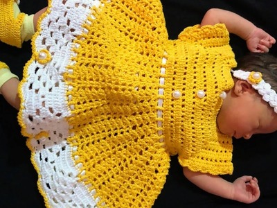 Hermoso Vestido Tejido a Crochet para una Bebé de 0 a 3 Meses.