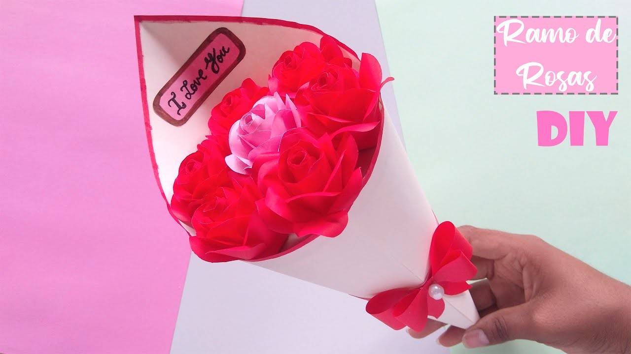 DIY ????-  Ramo de ROSAS de papel. Regalo para San Valentín. Bouquet of paper roses. Muy Fácil ????