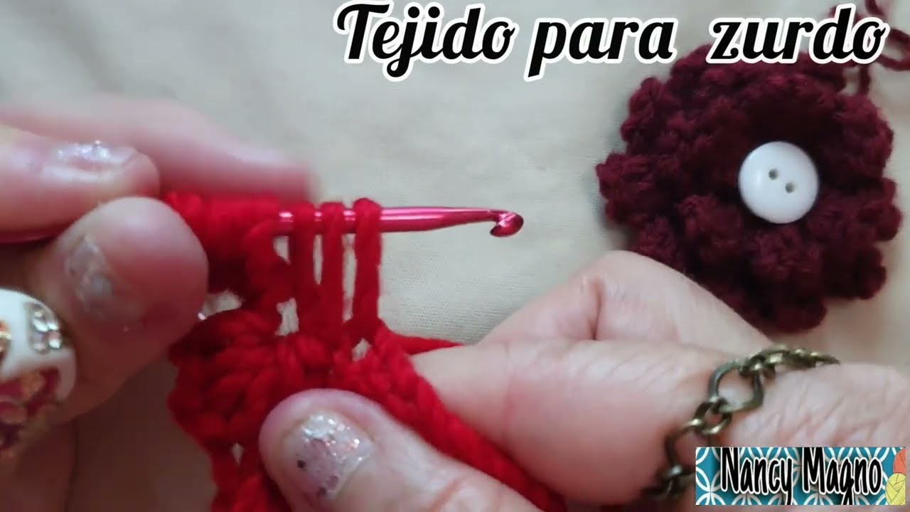 ????Zurdo:Modelo de flor punto #ganchillo tunecino paso a paso ????????????