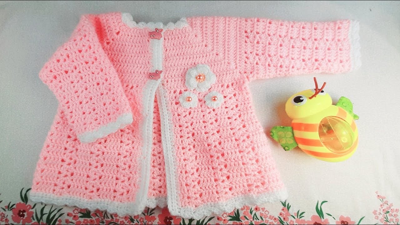 Chaquetita, chambrita,  abrigo o saquito a crochet para bebe de 3 a 6 meses