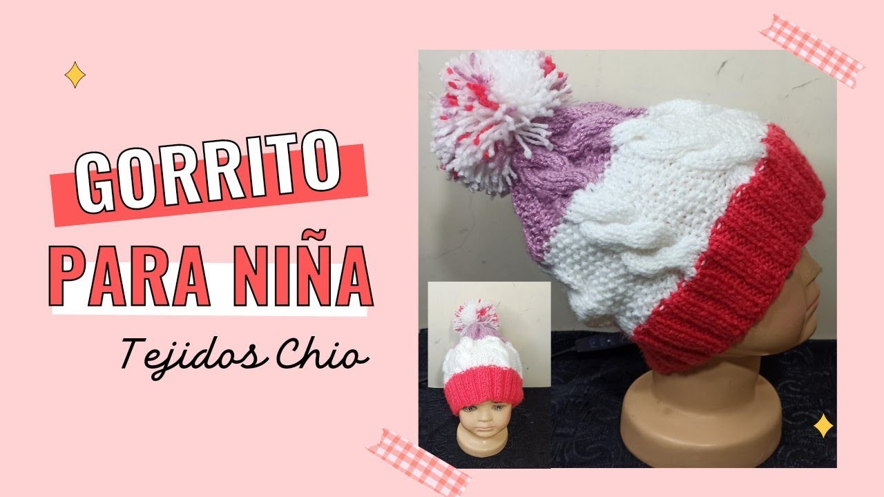 GORRO TRICOLOR CON COSTURA - dos agujas