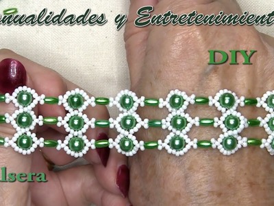 DIY - Pulsera Blanca y Verde de Arroces y Perlas