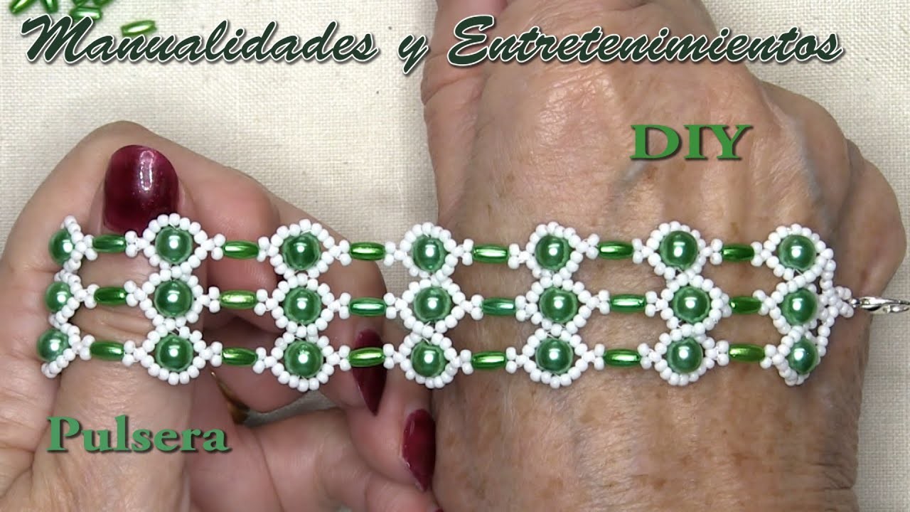 DIY - Pulsera Blanca y Verde de Arroces y Perlas