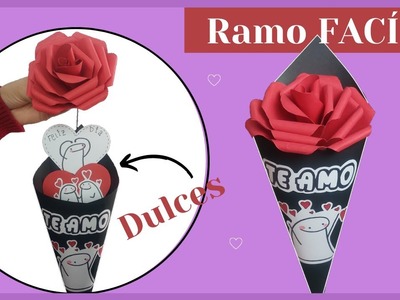 RAMO con ROSA de cartulina FLORK || SUPER FACIL DE HACER || RAMO con DULCES FLORK