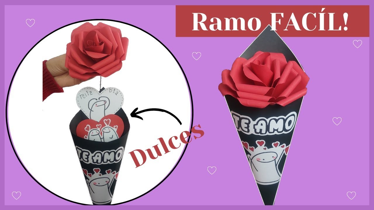 RAMO con ROSA de cartulina FLORK || SUPER FACIL DE HACER || RAMO con DULCES FLORK