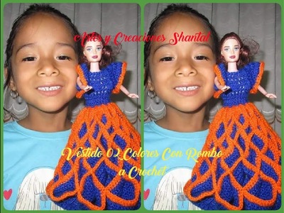 Vestido De 02 Colores Con Rombo a Crochet.