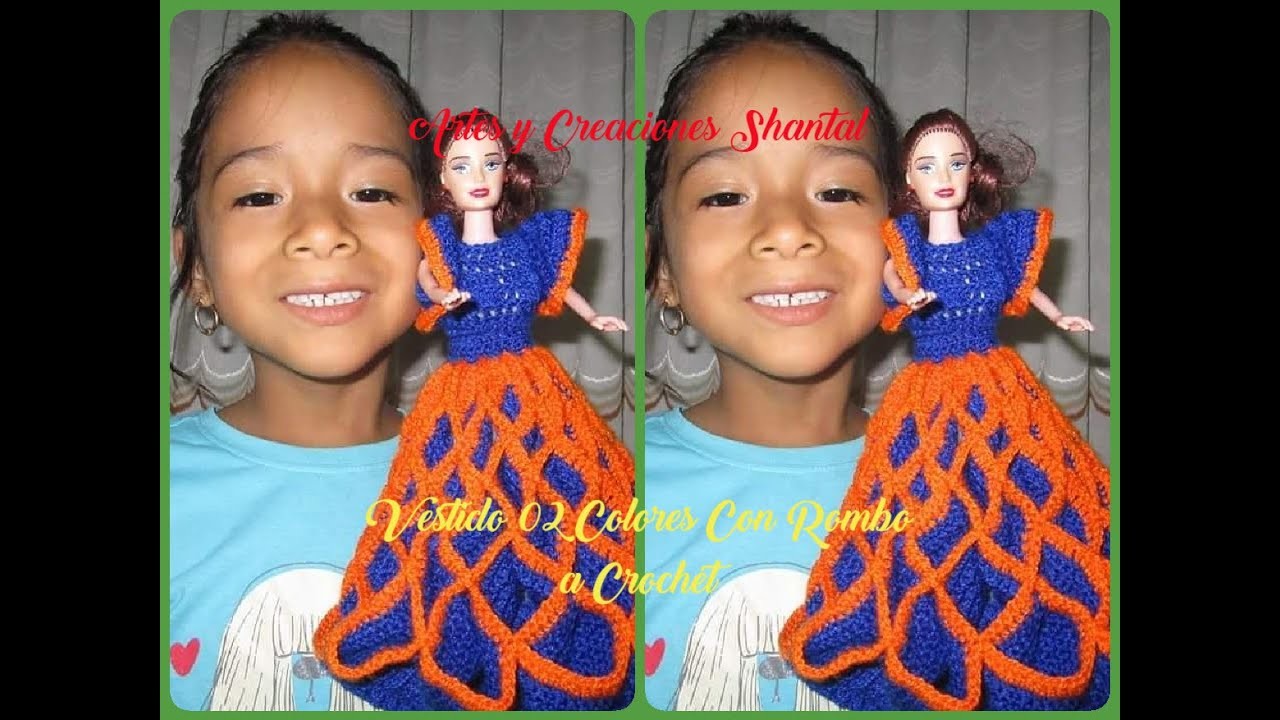 Vestido De 02 Colores Con Rombo a Crochet.