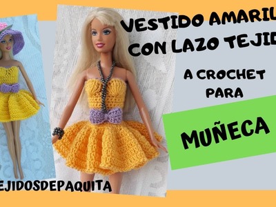 Vestido Amarillo con Lazo Tejido a Crochet para Muñeca