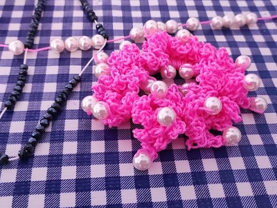 Scrunchies a crochet con perlas | Donas para el cabello