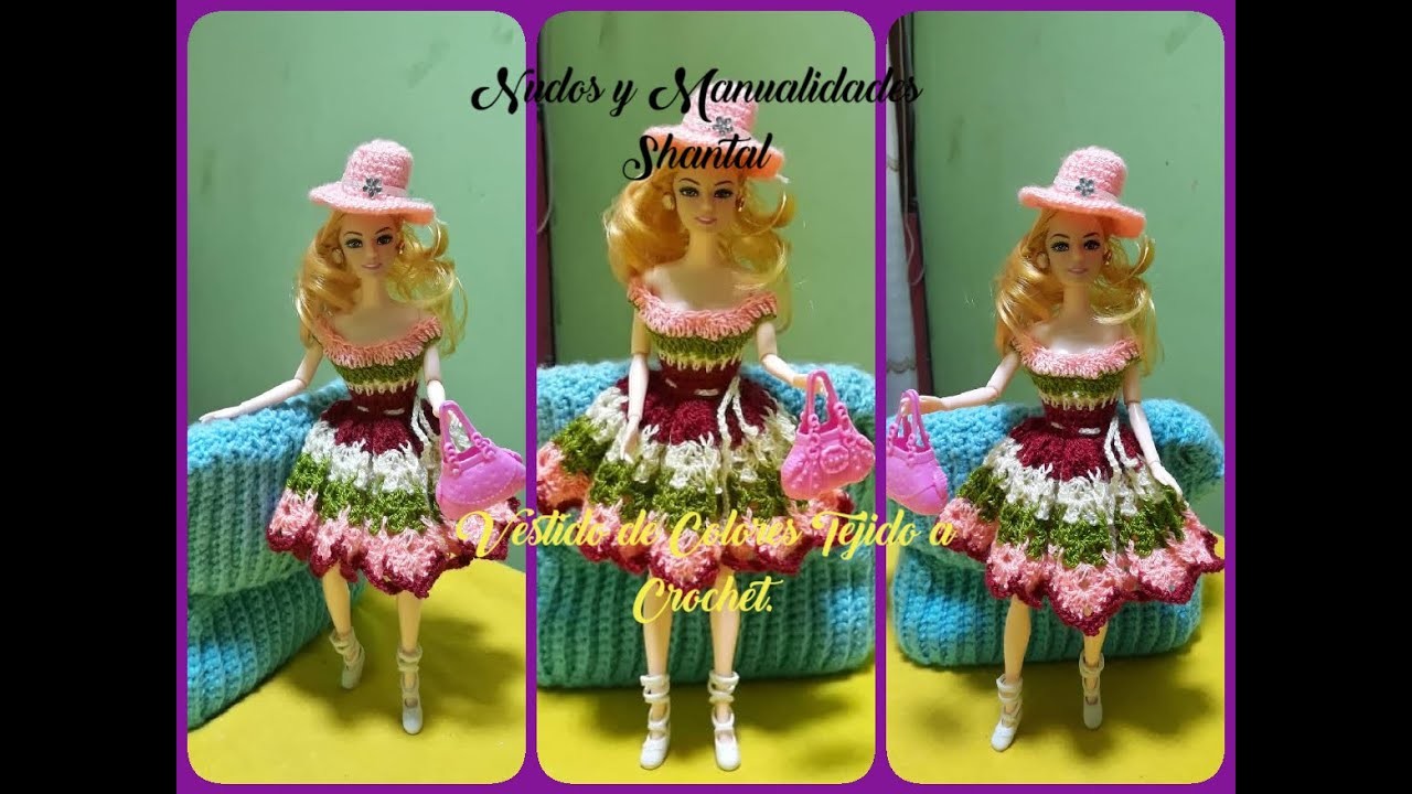 Vestido y Sombrero Para Muñeca a Crochet.
