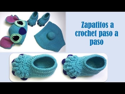 Zapatitos de bebe tejidos a crochet paso a paso, para disfraz de stich, talla 1 a 3 meses