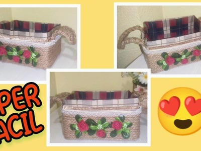 CESTO RECICLADO con CARTON y YUTE. Idea de RECICLAJE. Manualidades con Yute