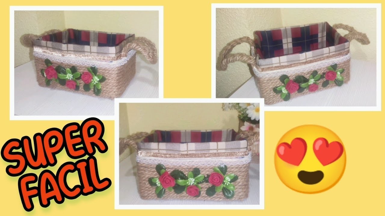 CESTO RECICLADO con CARTON y YUTE. Idea de RECICLAJE. Manualidades con Yute