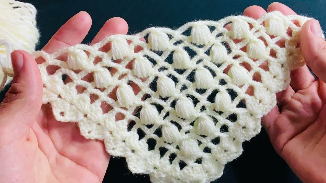 Hermosa puntada para chal en puntos puff a crochet paso a paso
