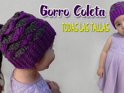 GORRO COLETA tejido a crochet para TODAS LAS TALLAS - MODA CROCHET MARITZA