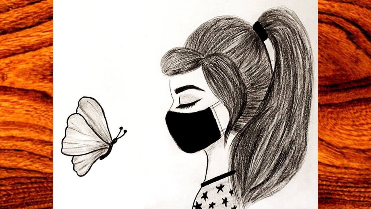 How to draw a girl with a mask || Beautiful girl drawing || Easy mask girl drawing
