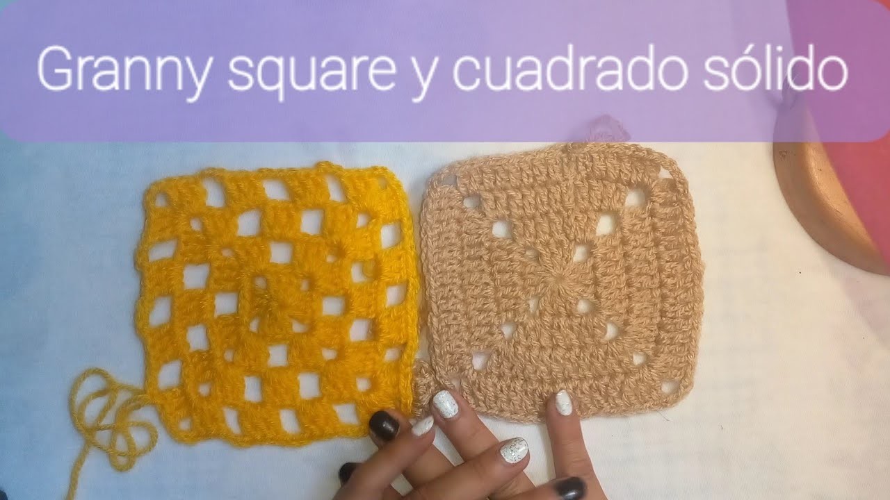 Como hacer un granny square o cuadrado de la abuela y un cuadrado sólido. Crochet o ganchillo