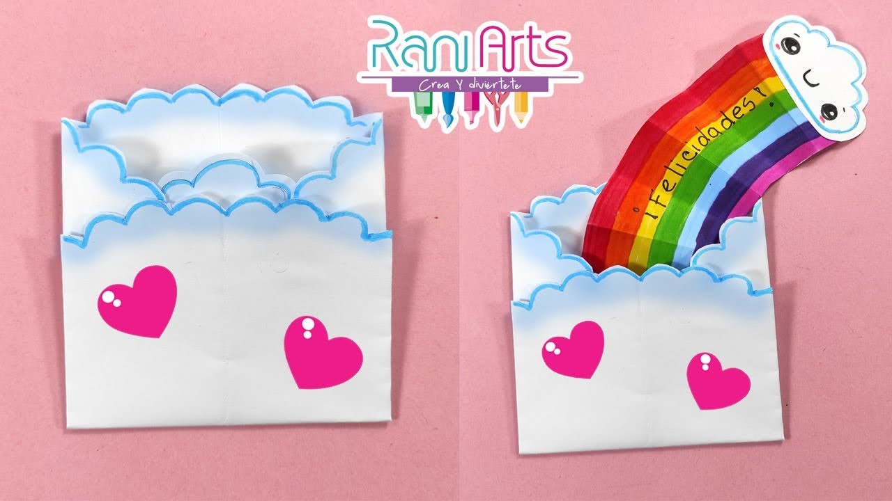 DIY - TARJETA ARCOIRIS con UNA sola HOJA DE PAPEL -  cualquier ocasión -  Rainbow Greeting Card!