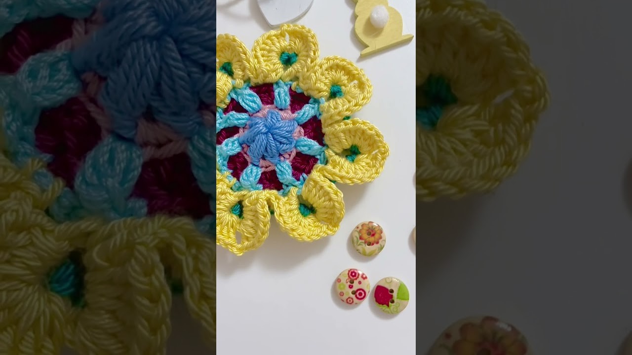 #flor de #crochet #diy #handmade de colores, amarillo, azul, verde, granate ????????????????♥️♥️????