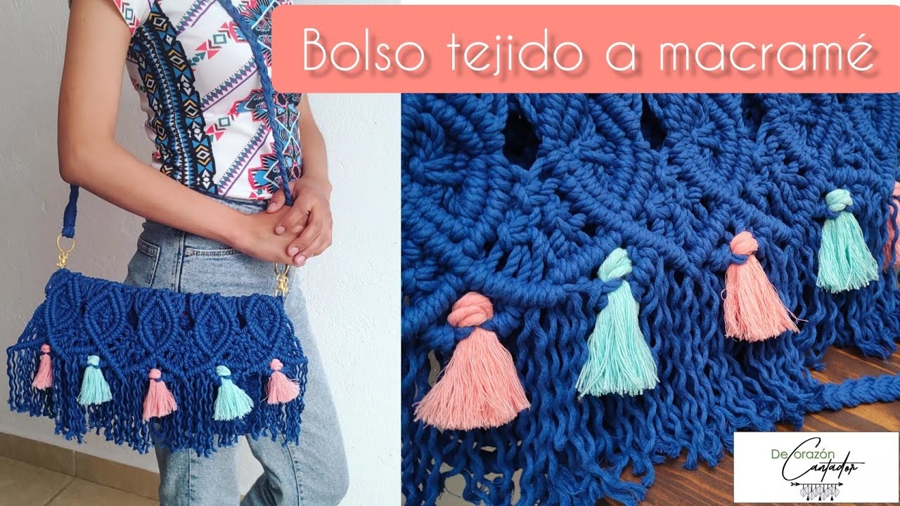 Bolso rombos tejidos a macramé