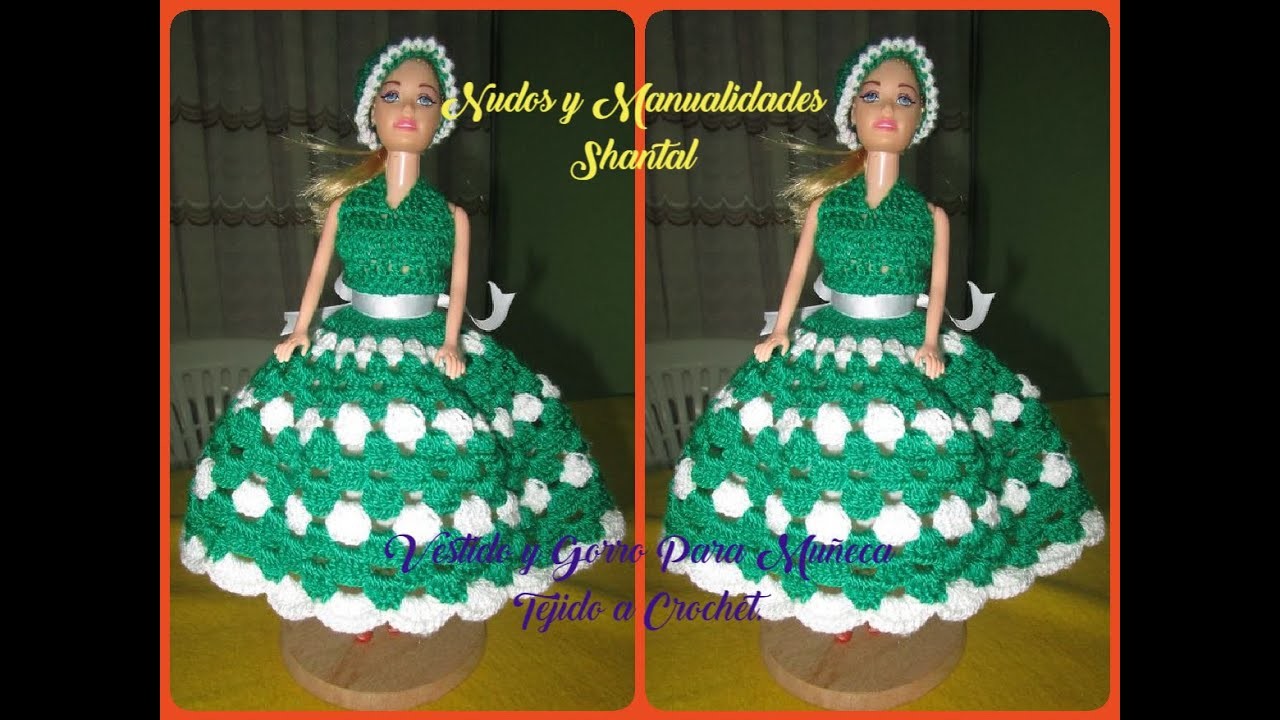 Vestido y Gorro Para Muñeca a Crochet.