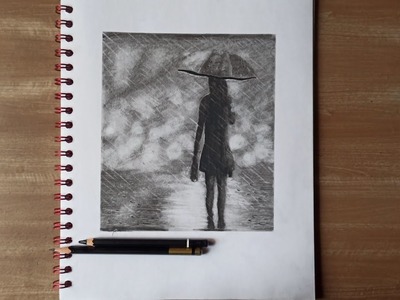 Cómo Dibujar una chica bajo la lluvia a lápiz Fácil