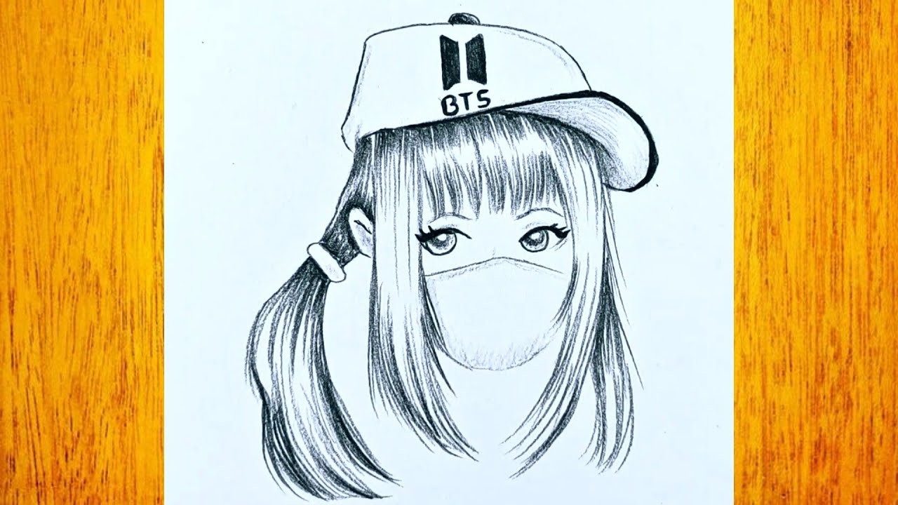 Cómo dibujar una chica hermosa. Dibujos simples a lápiz.Como desenhar uma linda garota. BTS Army