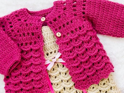 Vestidito para bebe a crochet paso a paso a juego con chaquetita en VARIAS TALLAS tejidos fácil