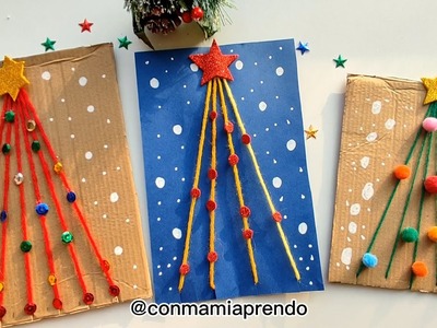 Árbol de Navidad con lana en cartón.