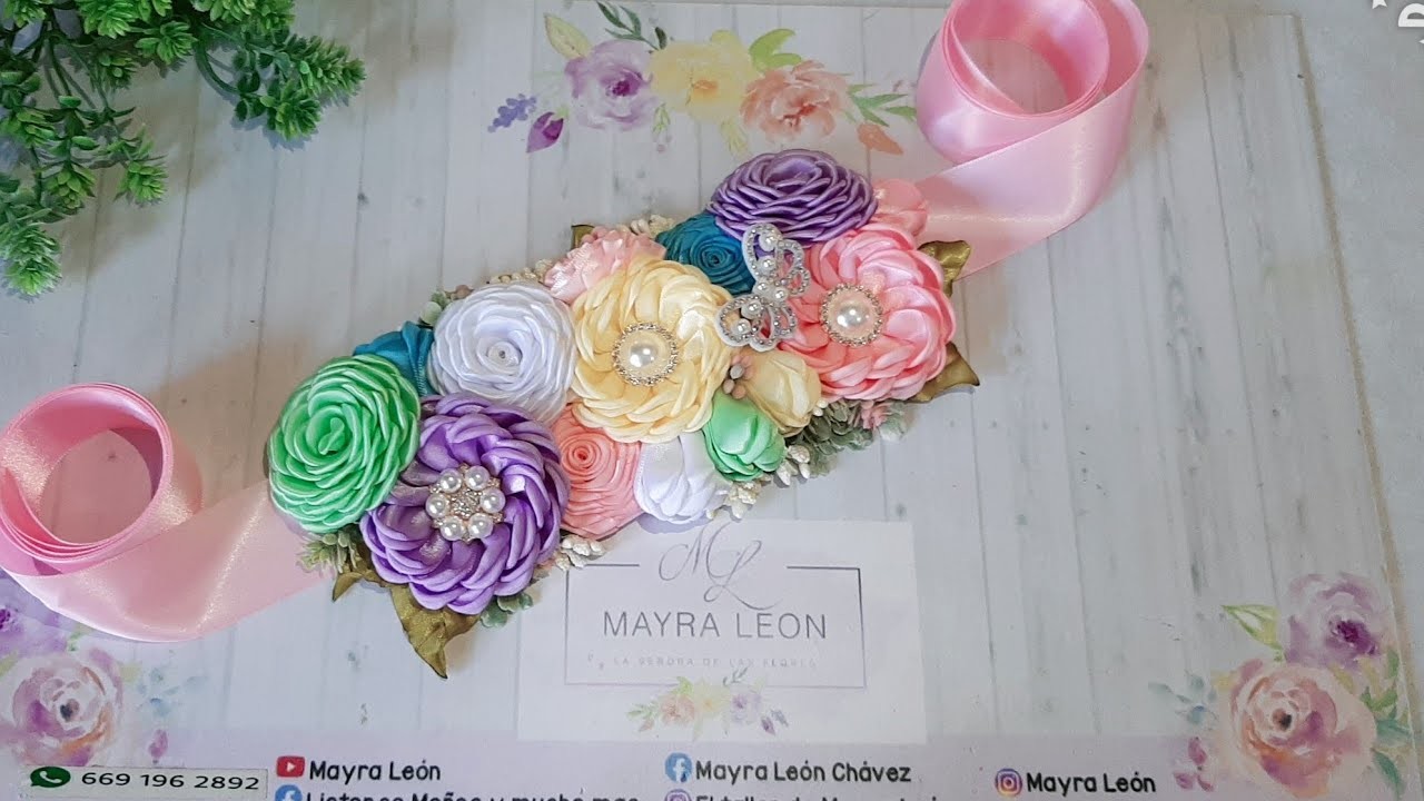Cinturón de maternidad en colores pasteles.flores hermosas de satin.@mayraleon4265