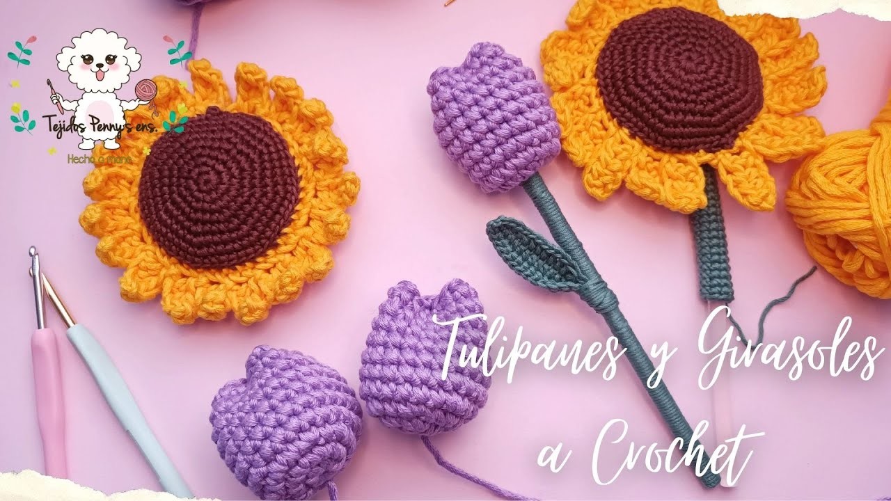 Tulipanes Sencillos a Crochet ???? | Girasoles y Tulipanes a crochet parte 1 | Tejidos Penny's ens.