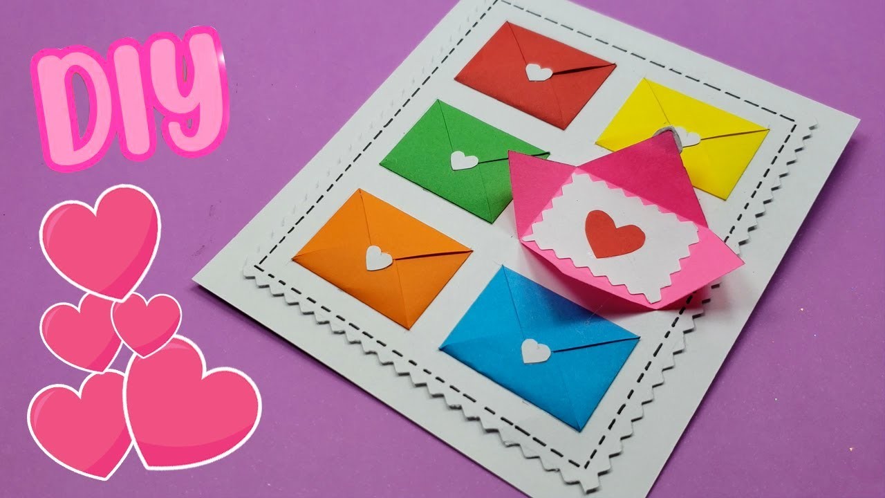????DIY Hermosa tarjeta con sobres de colores ???? Manualidades para San Valentín ????Valentine's day Card