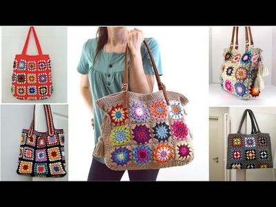 Hermosos bolsos de hombro con patrón de flores de ganchillo.diseño de bolso