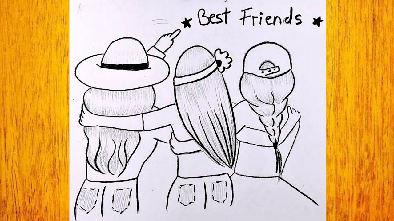 BFF simple y fácil de dibujar. Cómo dibujar tres hermanas. Dibujos a lápiz